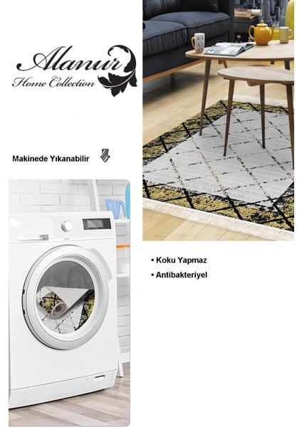 Dijital Salon Halısı Trend Keçe Kaymaz Taban Saçaklı Modern Doreen Sarı modelleri