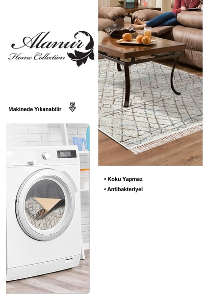 Dijital Salon Halısı Yıldız Deri Kaymaz Taban Saçaklı Iskandinav Nydia Bej modelleri