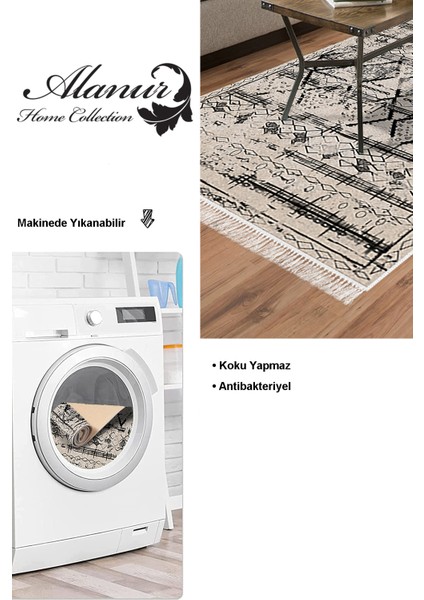 Dijital Salon Halısı Yıldız Deri Kaymaz Taban Saçaklı Iskandinav Myrna Gri