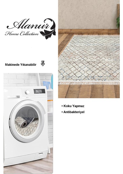 Dijital Salon Halısı Star Pamuk Kaymaz Taban Saçaklı Iskandinav Malu Bej modelleri