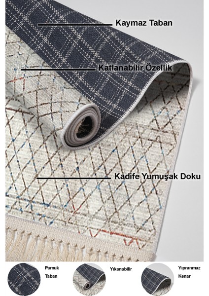 Dijital Salon Halısı Star Pamuk Kaymaz Taban Saçaklı Iskandinav Malu Bej indirimleri