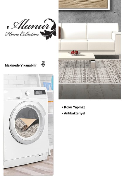 Dijital Salon Halısı Yıldız Deri Kaymaz Taban Saçaklı Iskandinav Mali Açık Kahve