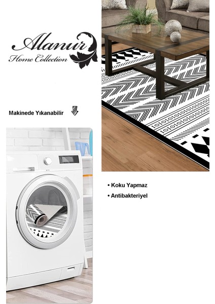 Dijital Salon Halısı Trend Keçe Kaymaz Taban Iskandinav Saxona Siyah