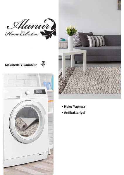 Dijital Salon Halısı Trend Keçe Kaymaz Taban Saçaklı Iskandinav Farah Kahve