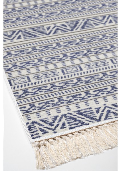 Dijital Salon Halısı Star Pamuk Kaymaz Taban Saçaklı Iskandinav Adelia Mavi fırsatları