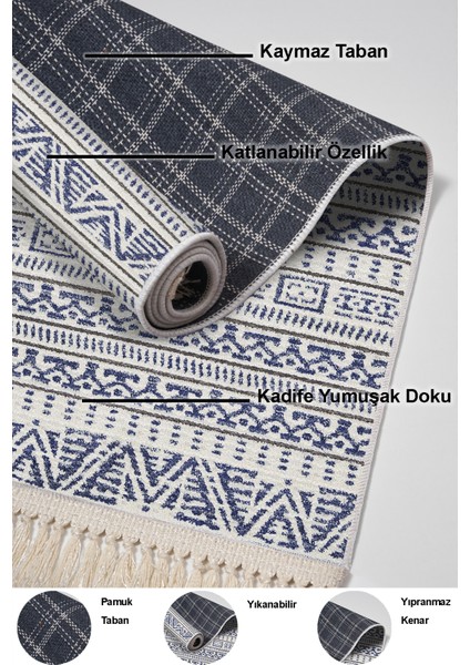 Dijital Salon Halısı Star Pamuk Kaymaz Taban Saçaklı Iskandinav Adelia Mavi indirimleri