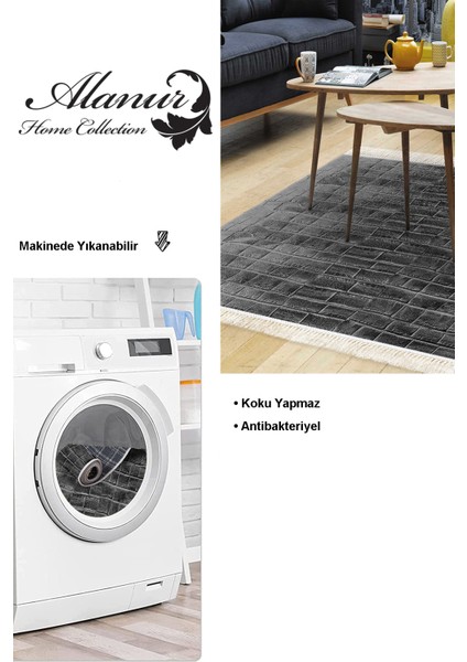 Dijital Salon Halısı Star Pamuk Kaymaz Taban Saçaklı Modern Blaithin Gri