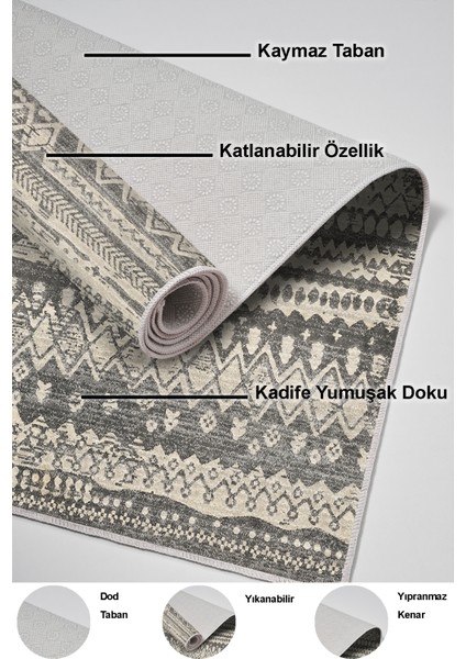 Dijital Salon Halısı Trend Keçe Kaymaz Taban Iskandinav Ysabel Gri