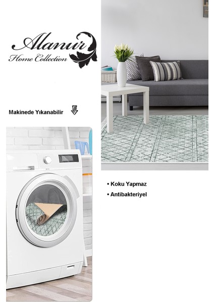 Dijital Salon Halısı Yıldız Deri Kaymaz Taban Saçaklı Iskandinav Nydia Yeşil modelleri