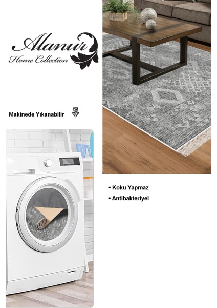 Dijital Salon Halısı Yıldız Deri Kaymaz Taban Saçaklı Iskandinav Lorene Antrasit
