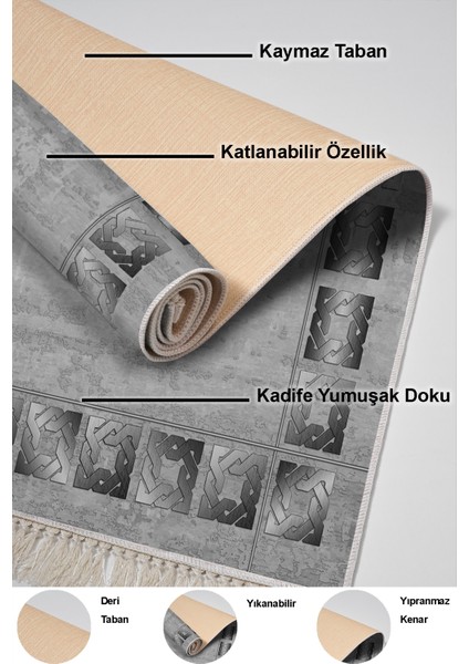 Dijital Salon Halısı Yıldız Deri Kaymaz Taban Saçaklı Modern Twyla Gri indirimleri