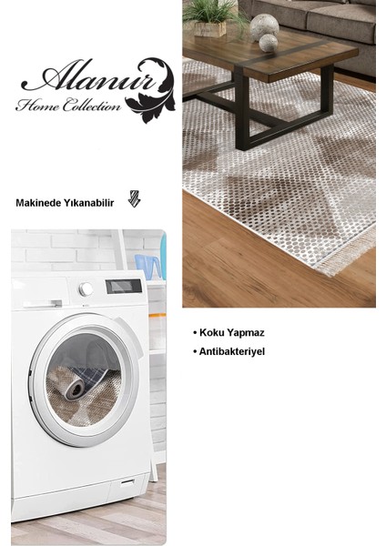 Dijital Salon Halısı Star Pamuk Kaymaz Taban Saçaklı Iskandinav Amaris Kahve modelleri
