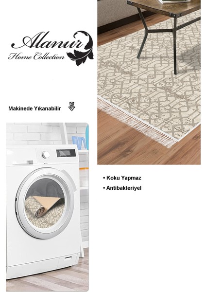 Dijital Salon Halısı Yıldız Deri Kaymaz Taban Saçaklı Modern Eliana Vizon modelleri