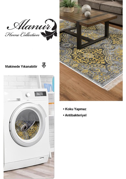 Dijital Salon Halısı Star Pamuk Kaymaz Taban Saçaklı Modern Osana Sarı modelleri