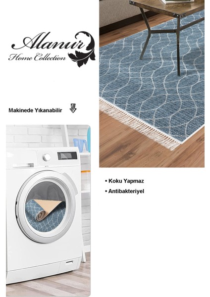 Dijital Salon Halısı Yıldız Deri Kaymaz Taban Saçaklı Iskandinav Celestine Lacivert modelleri