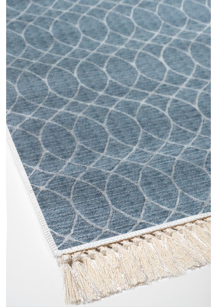 Dijital Salon Halısı Yıldız Deri Kaymaz Taban Saçaklı Iskandinav Celestine Lacivert fırsatları