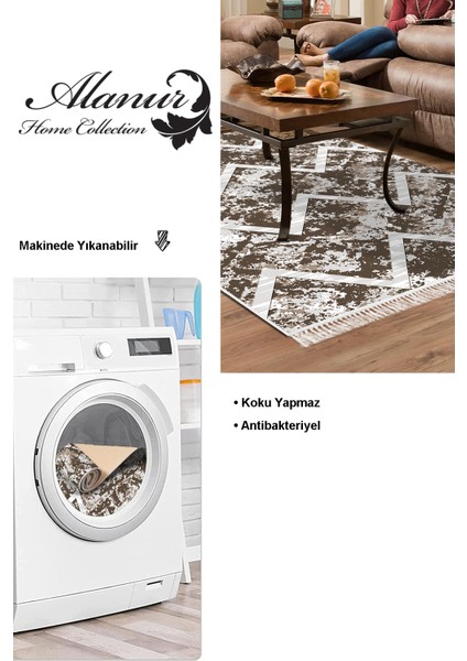 Dijital Salon Halısı Yıldız Deri Kaymaz Taban Saçaklı Iskandinav Roxanne Kahve modelleri