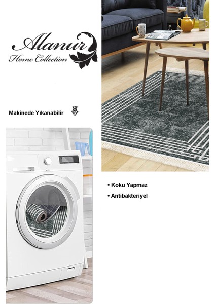 Dijital Salon Halısı Star Pamuk Kaymaz Taban Saçaklı Modern Shelbi Gri