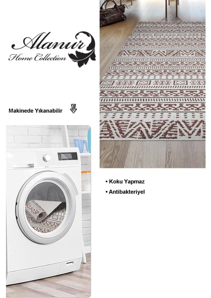 Dijital Salon Halısı Trend Keçe Kaymaz Taban Iskandinav Adelia Kahve
