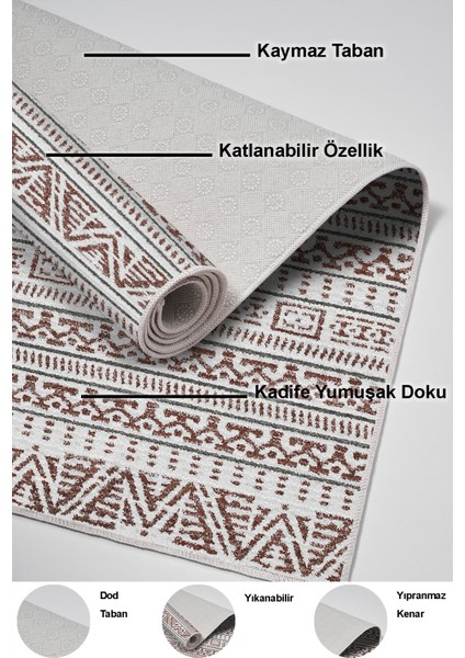 Dijital Salon Halısı Trend Keçe Kaymaz Taban Iskandinav Adelia Kahve