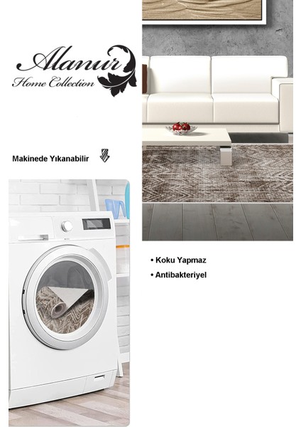 Dijital Salon Halısı Trend Keçe Kaymaz Taban Iskandinav Mel Kahve