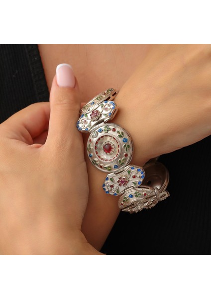 925 Ayar Gümüş Mineli Yuvarlak Paftalı Bileklik