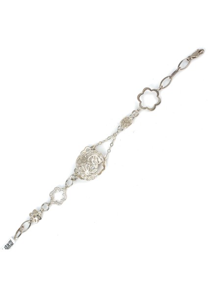 925 Ayar Gümüş Yarım Top Çiçekli Zincir Bileklik fiyatları