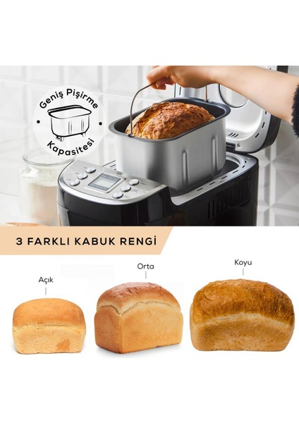 15 Program Hamur Yoğurma, Reçel, Yoğurt, Ekmek Yapma Makinesi, 1500 G, 45 Farklı Tarifli Kitapçık Zamanlayıcılı Premium