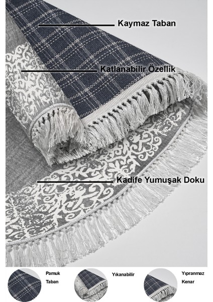 Dijital Mutfak Halısı Star Pamuk Kaymaz Taban Saçaklı Oval Modern Sequoia Gri