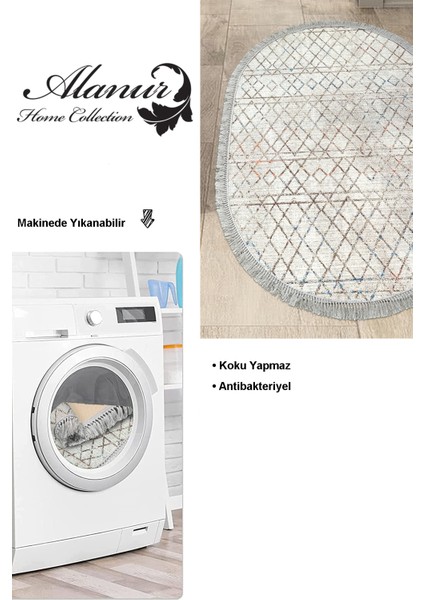 Dijital Mutfak Halısı Yıldız Deri Kaymaz Taban Saçaklı Oval Iskandinav Nydia Bej