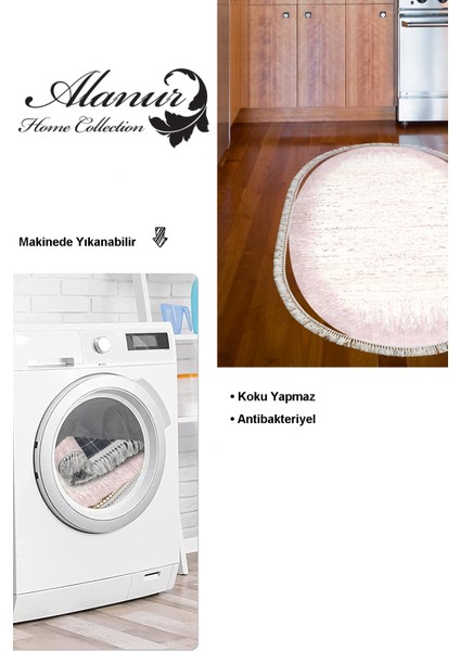 Dijital Mutfak Halısı Star Pamuk Kaymaz Taban Saçaklı Oval Modern Evelina Pudra modelleri