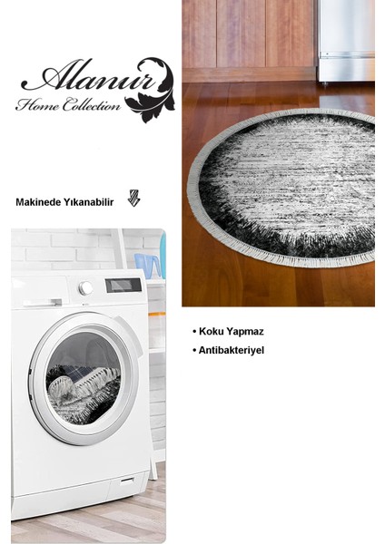 Dijital Mutfak Halısı Star Pamuk Kaymaz Taban Saçaklı Yuvarlak Modern Evelina Siyah modelleri