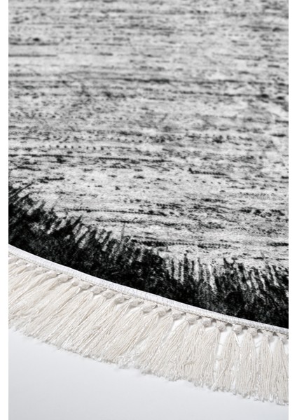 Dijital Mutfak Halısı Star Pamuk Kaymaz Taban Saçaklı Yuvarlak Modern Evelina Siyah fırsatları