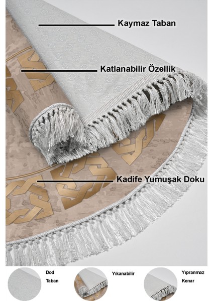 Dijital Mutfak Halısı Trend Keçe Kaymaz Taban Saçaklı Yuvarlak Modern Twyla Camel