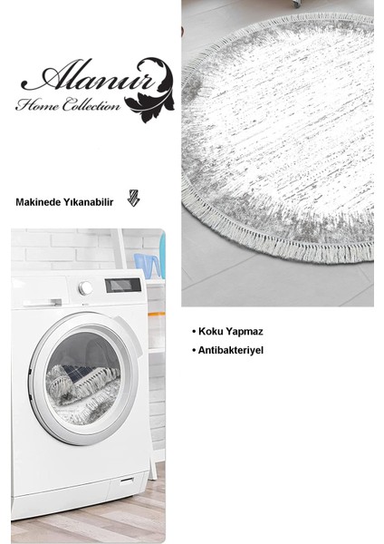 Dijital Mutfak Halısı Star Pamuk Kaymaz Taban Saçaklı Yuvarlak Modern Evelina Gri modelleri