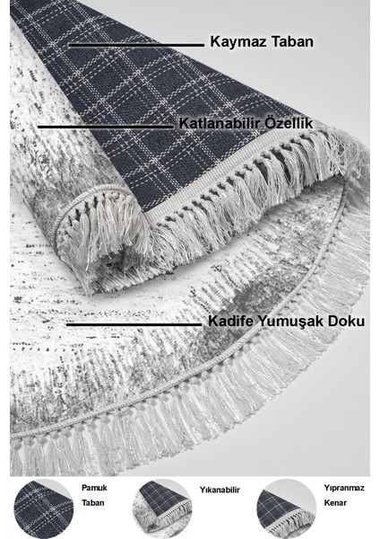 Dijital Mutfak Halısı Star Pamuk Kaymaz Taban Saçaklı Yuvarlak Modern Evelina Gri indirimleri