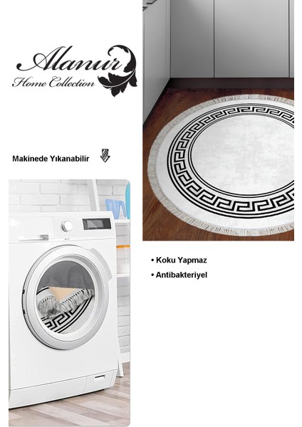 Dijital Mutfak Halısı Yıldız Deri Kaymaz Taban Saçaklı Yuvarlak Modern Cassietta Antrasit