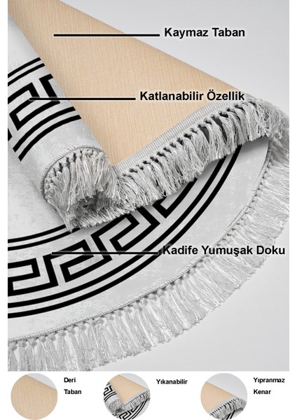 Dijital Mutfak Halısı Yıldız Deri Kaymaz Taban Saçaklı Yuvarlak Modern Cassietta Antrasit