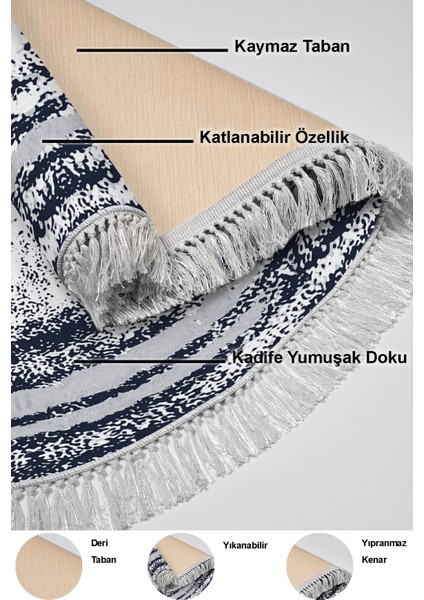 Dijital Mutfak Halısı Yıldız Deri Kaymaz Taban Saçaklı Oval Modern Mollie Lacivert