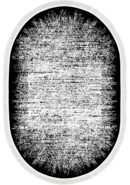 Dijital Mutfak Halısı Trend Keçe Kaymaz Taban Saçaklı Oval Modern Evelina Siyah fiyatları