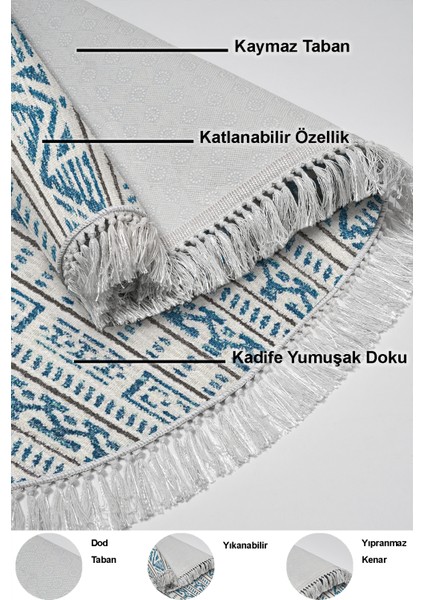Dijital Mutfak Halısı Trend Keçe Kaymaz Taban Saçaklı Oval Iskandinav Adelia Lacivert