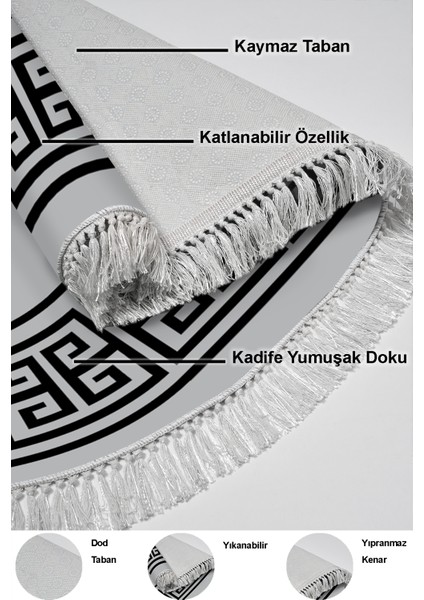 Dijital Mutfak Halısı Trend Keçe Kaymaz Taban Saçaklı Oval Modern Penelope Gri