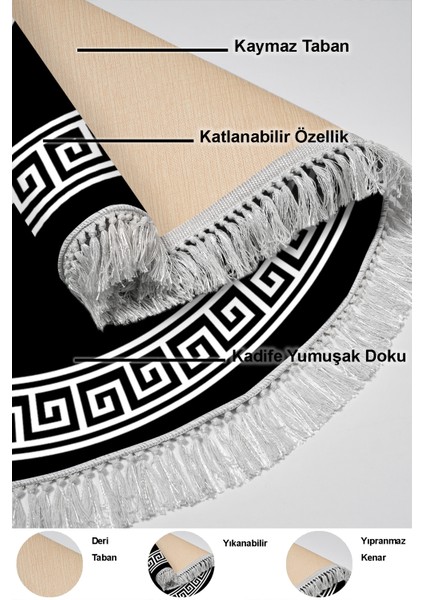 Dijital Mutfak Halısı Yıldız Deri Kaymaz Taban Saçaklı Yuvarlak Modern Kathryn Siyah indirimleri