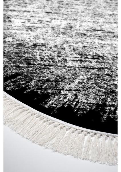 Dijital Mutfak Halısı Trend Keçe Kaymaz Taban Saçaklı Oval Modern Evelina Siyah fırsatları