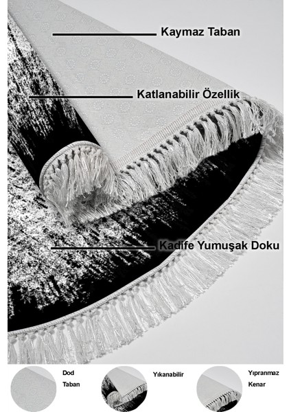 Dijital Mutfak Halısı Trend Keçe Kaymaz Taban Saçaklı Oval Modern Evelina Siyah indirimleri