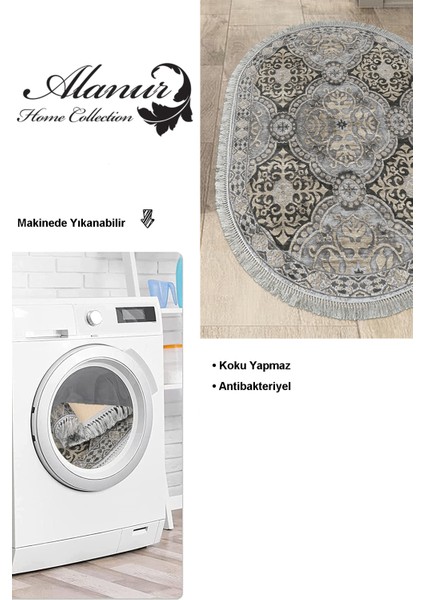 Dijital Mutfak Halısı Yıldız Deri Kaymaz Taban Saçaklı Oval Modern Osana Bej modelleri