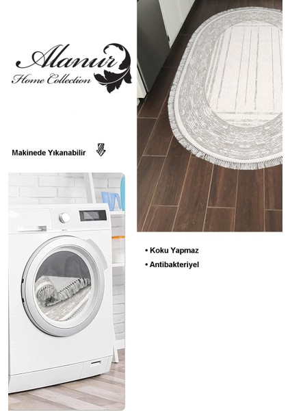 Dijital Mutfak Halısı Trend Keçe Kaymaz Taban Saçaklı Oval Modern Rana Yeşil modelleri