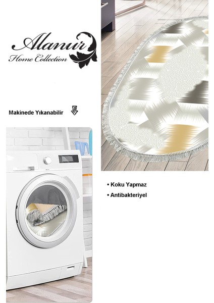 Dijital Mutfak Halısı Yıldız Deri Kaymaz Taban Saçaklı Oval Modern Cleo Krem modelleri