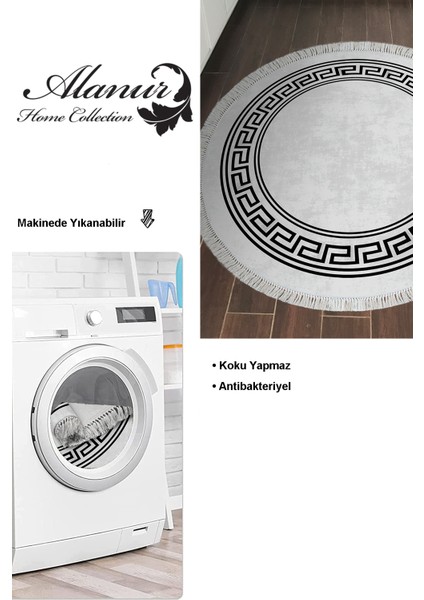 Dijital Mutfak Halısı Trend Keçe Kaymaz Taban Saçaklı Yuvarlak Modern Cassietta Antrasit