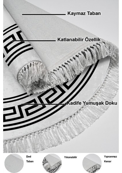Dijital Mutfak Halısı Trend Keçe Kaymaz Taban Saçaklı Yuvarlak Modern Cassietta Antrasit